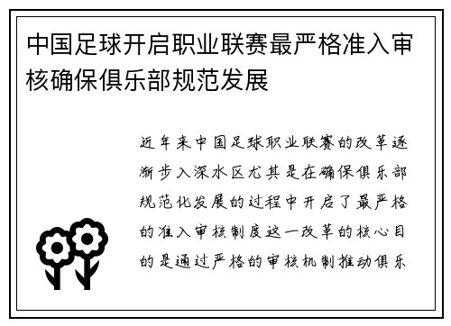 中国足球开启职业联赛最严格准入审核确保俱乐部规范发展 中国足球开启职业联赛最严格准入审核确保俱乐部规范发展